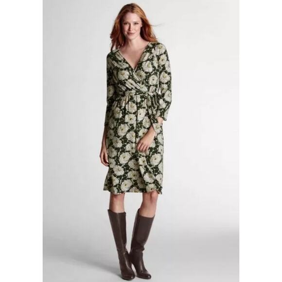 Lands' End Faux Wrap Dress Womens Size 2X Olive Floral Casual Knit *NO BELT - Picture 5 of 12